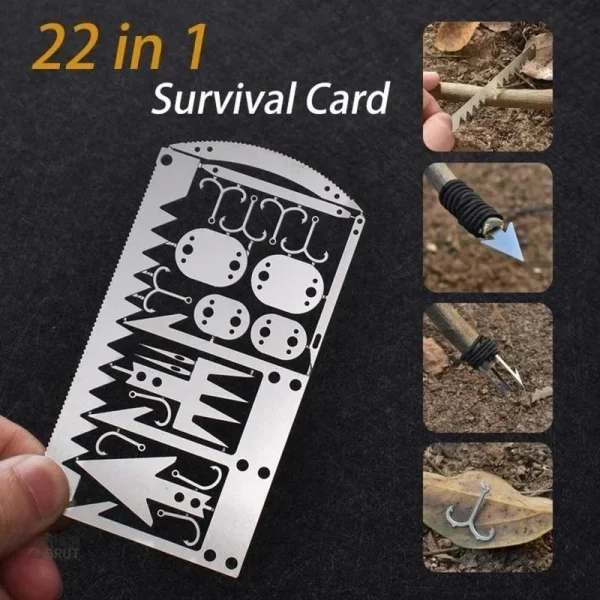 Carte de survie en acier inoxydable 22 en 1 pour aventures