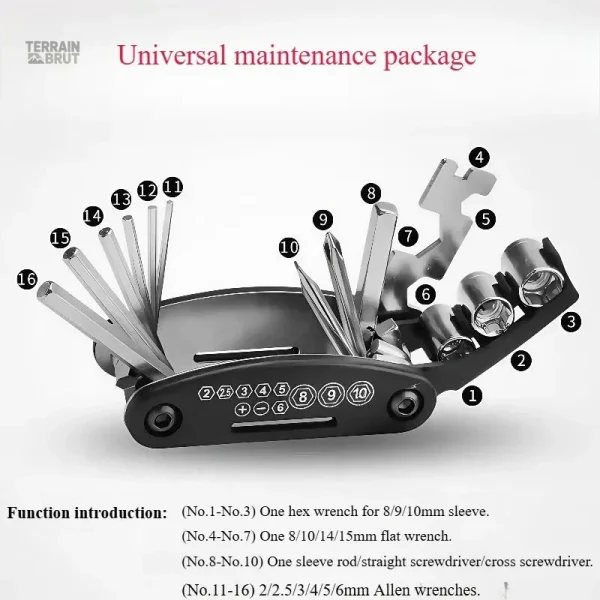 Outil pliant 16 en 1 pour le soin de votre vélo