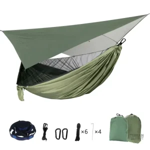 Hamac de survie avec moustiquaire et bâche