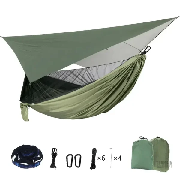 Hamac de survie avec moustiquaire et bâche