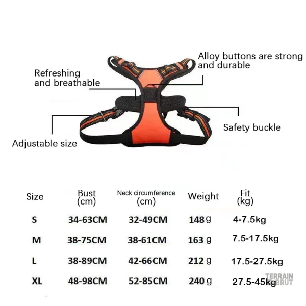 Harnais respirant avec collier intégré