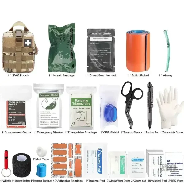 Trousse de survie avec éléments pour premiers secours et soins