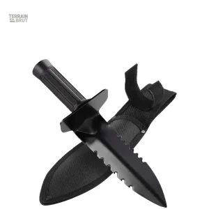 Mini pelle de survie dentée noire