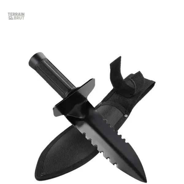 Mini pelle de survie dentée noire