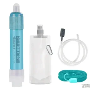 Paille filtrante de survie couleur bleue pour purification d'eau