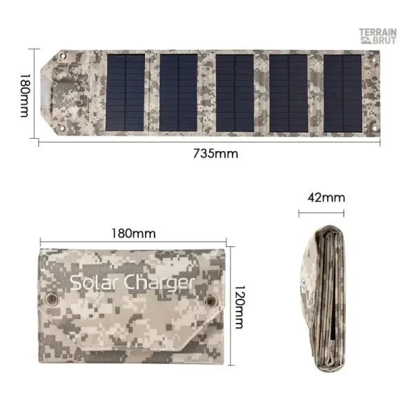 Panneau solaire de survie avec motif camo pour les explorateurs