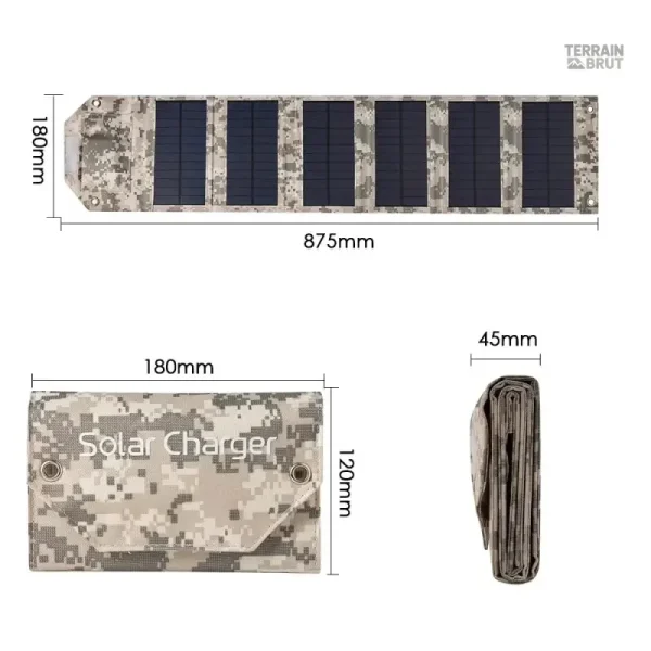 Batterie solaire de survie pliable avec motif camouflage