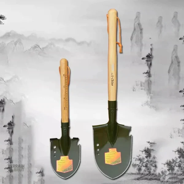 Outil de survie en acier avec poignée en bois