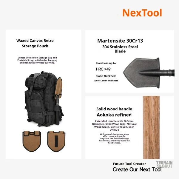 Outil de camping pratique avec tête télescopique et matériau durable