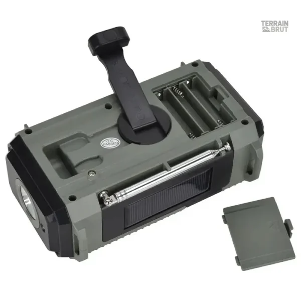 Radio de survie manuelle avec énergie solaire intégrée